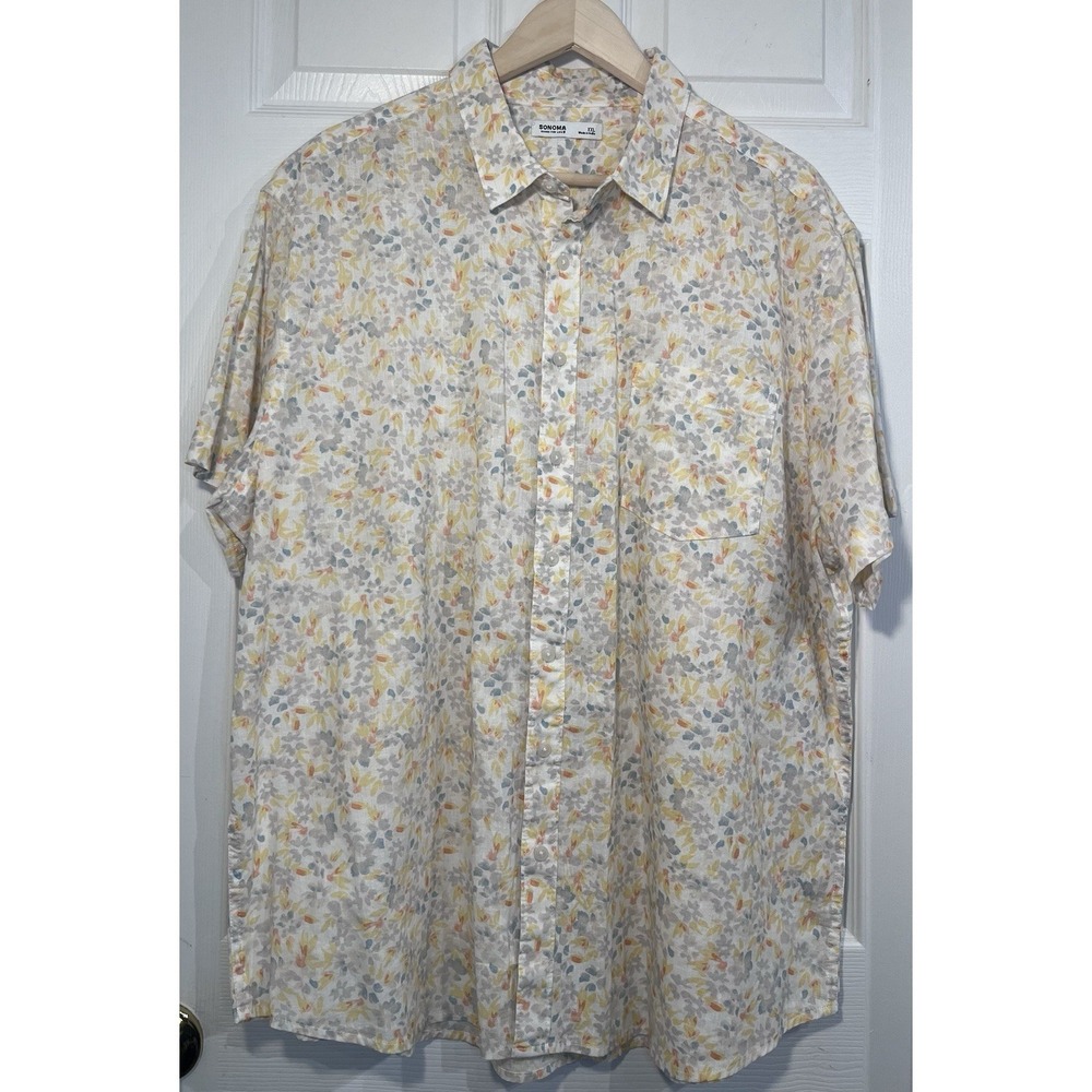 Sonoma XXL Linen Cotton‎ Floral Button Up Shirt Mens Short Sleeve Beach Top